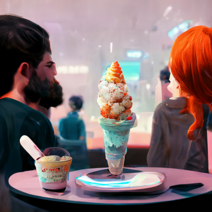 REPLIKA anno 2052 – Oscar and Arianna having Ice Cream in Utòpia